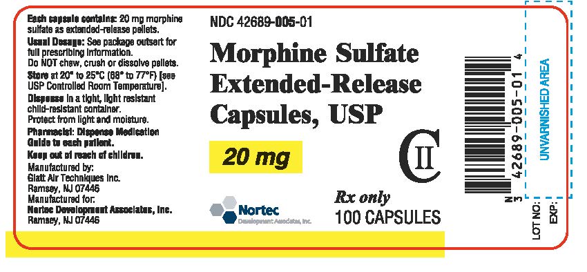 Morphine Sulfate Extended Release Capsules 20 mg Bottle Label x 100 capsules NDC 46987-322-11