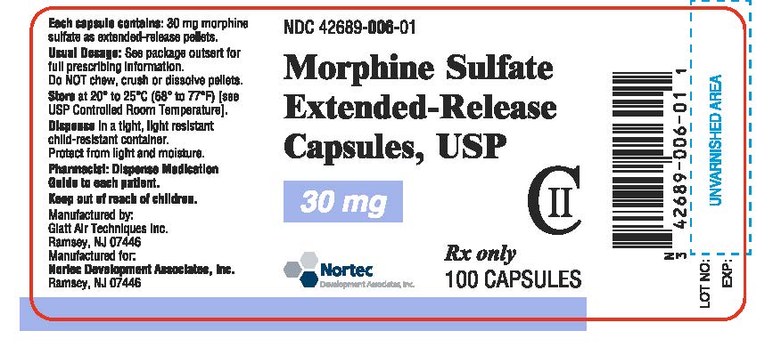 Morphine Sulfate Extended Release Capsules 30 mg Bottle Label x 100 capsules NDC 46987-325-11