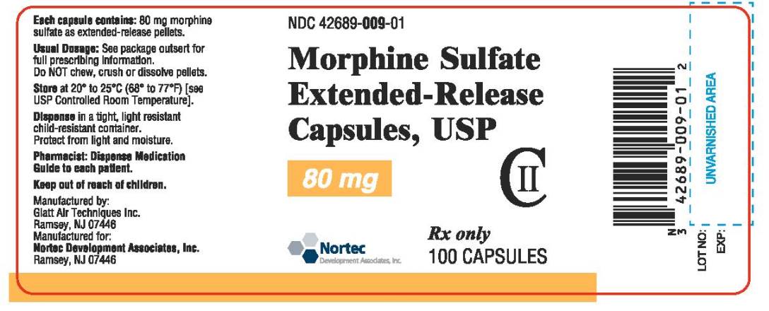 Morphine Sulfate Extended Release Capsule 80 mg Bottle Label x 100 capsules NDC 42689-009-01
