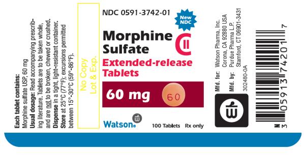 PRINCIPAL DISPLAY PANEL
NDC 0591-3742-01
Morphine Sulfate CII 60mg
