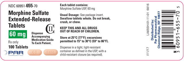 Image of the Morphine Sulfate Extended-Release Tablets 60 mg 100 tablets label