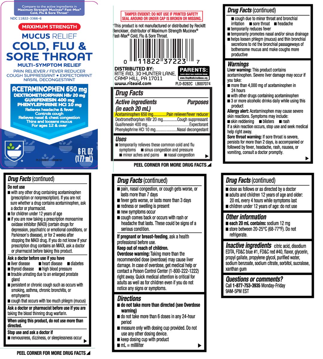 Acetaminophen 650 mg, Dextromethorphan HBr 20 mg, Guaifenesin 400 mg, Phenylephrine HCL 10 mg