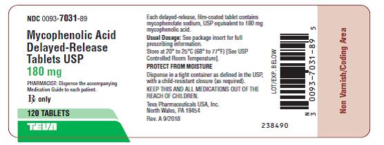 Mycophenolic Acid Delayed-Release Tablets USP 180 mg, 120s Label