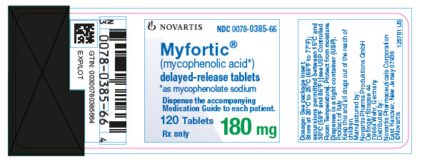 PRINCIPAL DISPLAY PANEL
								NOVARTIS
								NDC 0078-0385-66
								Myfortic®
								(mycophenolic acid*)
								delayed-release tablets
								*as mycophenolate sodium
								Dispense the accompanying Medication Guide to each patient.
								120 Tablets
								180 mg
								Rx only
							