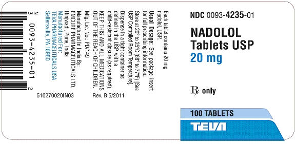 Nadolol Tablets USP 20 mg 100s Label