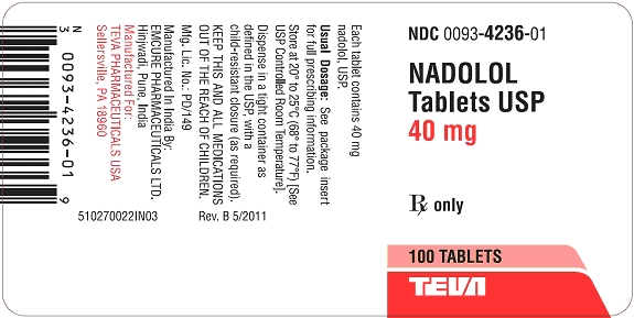 Nadolol Tablets USP 40 mg 100s Label