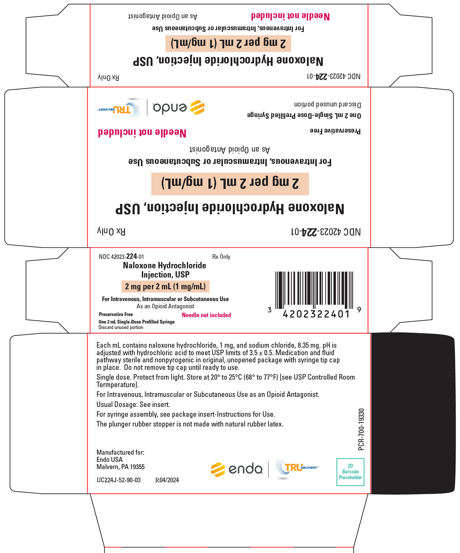 This is the carton image of Naloxone Hydrochloride Injection, USP, 2 mg per 2 mL (1 mg/mL) - one 2 mL Single-Dose Prefilled Syringe.