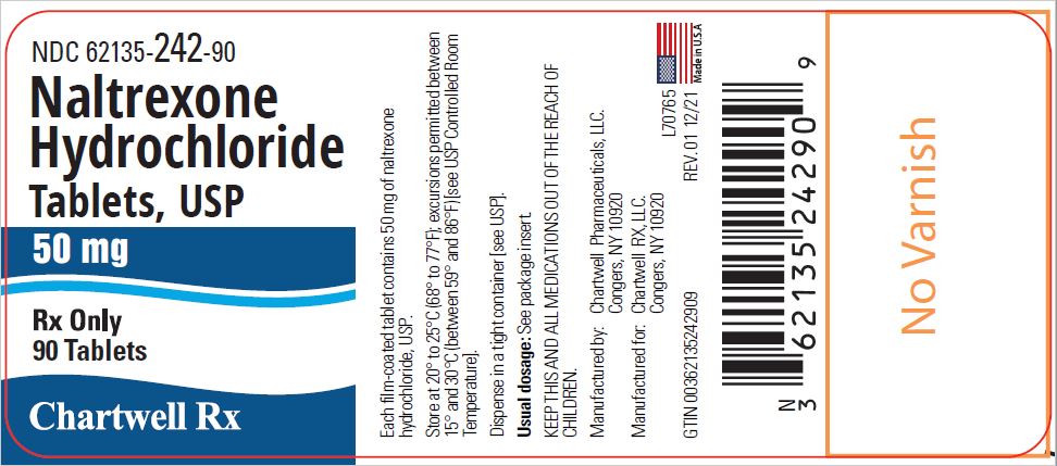 Naltrexone Hydrochloride Tablets, USP 50mg - NDC 62135-242-90 - Bottle of 90 Tablets