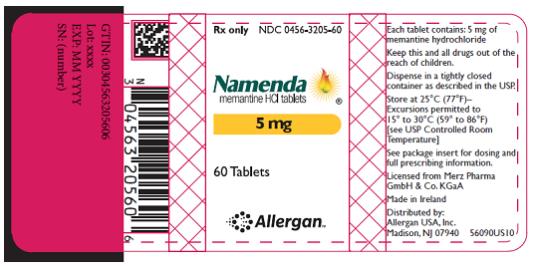 PRINCIPAL DISPLAY PANEL
Rx Only NDC 0456-3205-60
Namenda
memantine HCl tablets
5 mg
60 Tablets 
