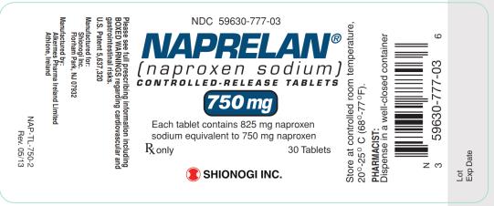 NDC 59630-777-03
NAPRELAN
(naproxen sodium)
CONTROLLED-RELEASED TABLETS
750 mg
Rx only 30 Tablets
SHIONOGI INC
