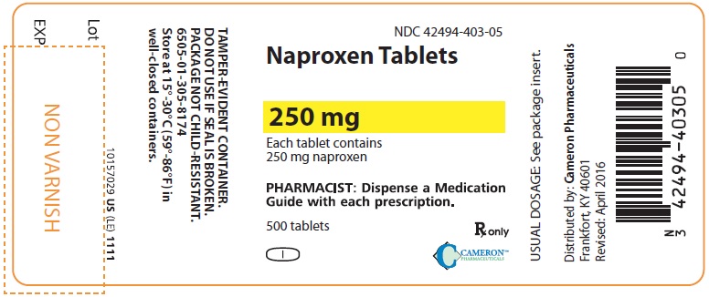 PRINCIPAL DISPLAY PANEL
NDC 42494-403-05
Naproxen Tablets
250 mg
500 Tablets
Rx Only
