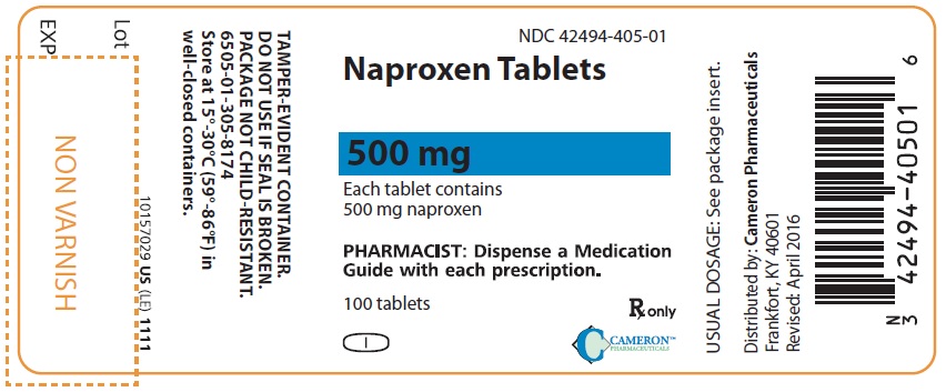 PRINCIPAL DISPLAY PANEL
NDC 42494-405-01
Naproxen Tablets
500 mg
100 Tablets
Rx Only
