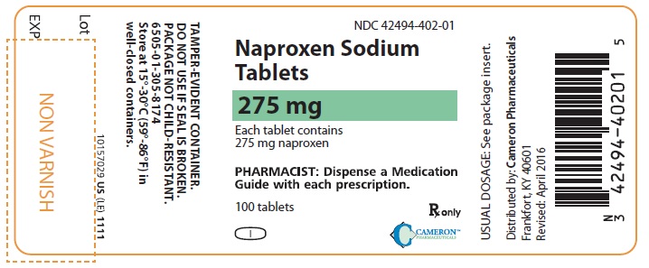 PRINCIPAL DISPLAY PANEL
NDC 42494-402-01
Naproxen Sodium Tablets
275 mg
100 Tablets
Rx Only
