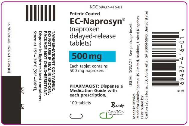 PRINCIPAL DISPLAY PANEL NDC 69437-416-01 EC- Naprosyn (naproxen delayed- release tablets) 500 mg 100 Tablets Rx Only 