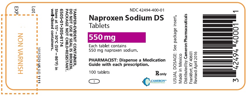 PRINCIPAL DISPLAY PANEL
NDC 42494-400-01
Naproxen Sodium DS Tablets
550 mg
100 Tablets
Rx Only
