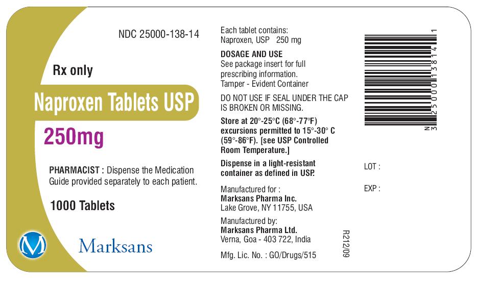 Naproxen tablets 250mg label