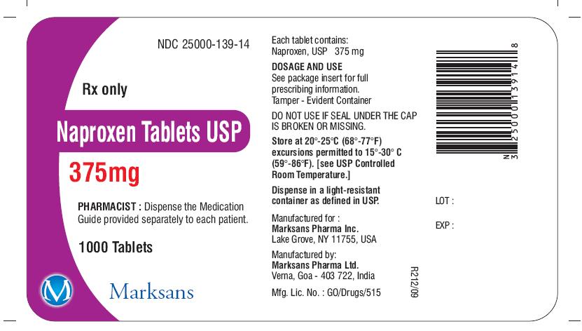 Naproxen tablets 375mg label
