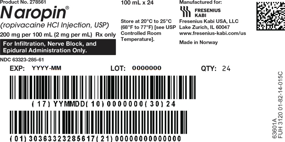 PACKAGE LABEL - PRINCIPAL DISPLAY PANEL - Naropin 100 mL Bag Shipper Label
