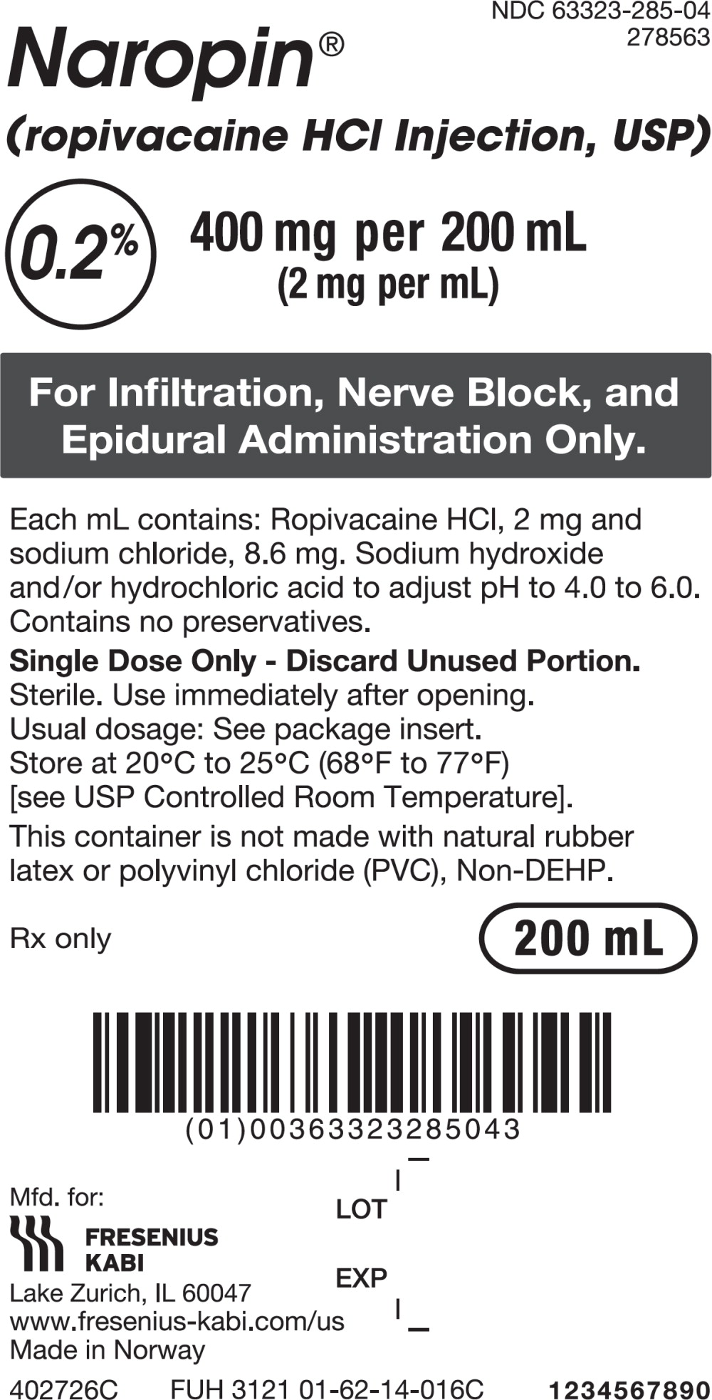 PACKAGE LABEL - PRINCIPAL DISPLAY PANEL - Naropin 200 mL Bag Label
