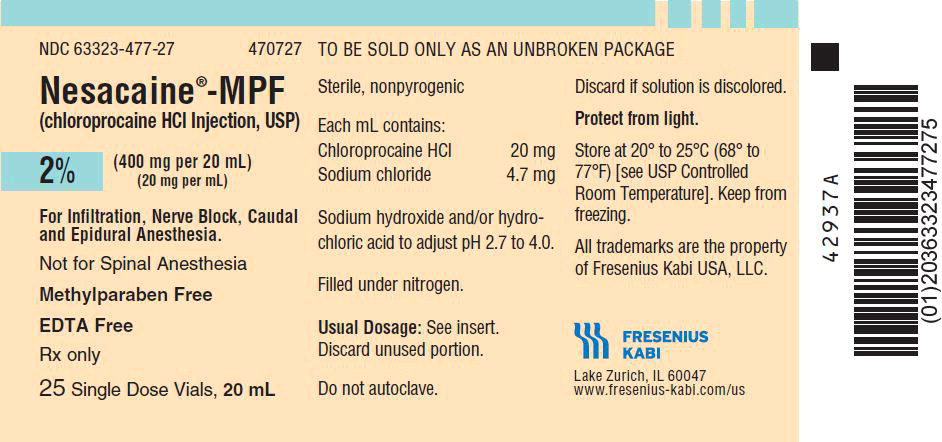 PACKAGE LABEL - PRINCIPAL DISPLAY - Nesacaine-MPF 20 mL Single Dose Vial Tray Label
