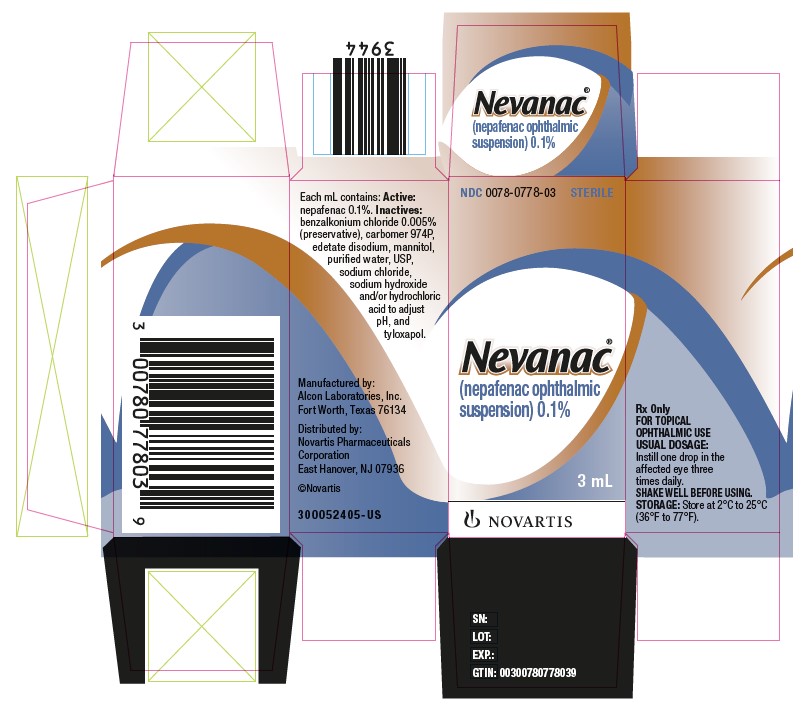 PRINCIPAL DISPLAY PANEL
							NDC 0078-0778-03
							STERILE
							Nevanac®
							(nepafenac ophthalmic suspension) 0.1%
							3 mL
							NOVARTIS
							