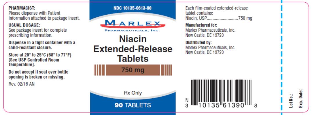 PRINCIPAL DISPLAY PANEL
NDC 10135-0613-90
Marlex
Niacin
Extended- Release Tablets
750 mg
Rx Only
90 Tablets
