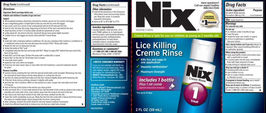 PRINCIPAL DISPLAY PANEL 

Nix® 
Lice Killing Creme Rinse

Includes 1 bottle 
Plus 1 nit comb
Spanish instructions included

2 FL OZ (59 mL)
