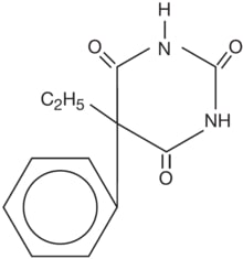 The structural formula for phenobarbital