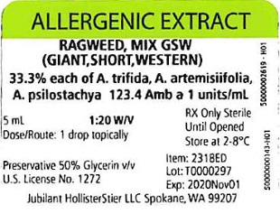 Ragweed, Mix GSW, 5 mL 1:20 w/v Vial Label