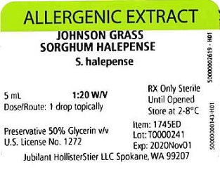 Johnson Grass, 5 mL 1:20 w/v Vial Label