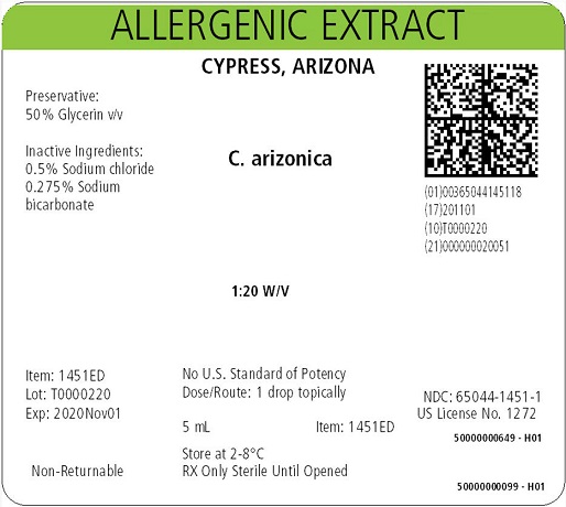 Cypress, Arizona, 5 mL 1:20 w/v Carton Label