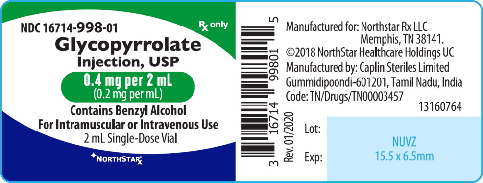 Principal Display Panel – Glycopyrrolate Injection, USP 0.4 mg per 2 mL Vial Label