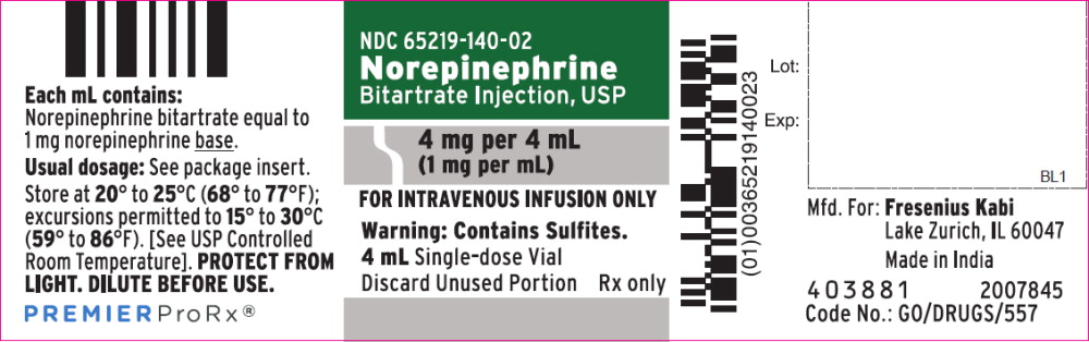 PACKAGE LABEL – PRINCIPAL DISPLAY PANEL – Norepinephrine Vial Label

