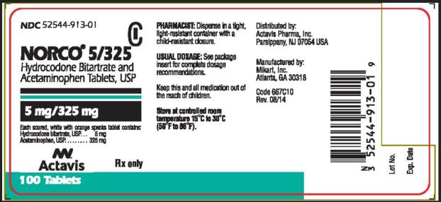 PRINCIPAL DISPLAY PANEL
NDC 52544-913-01
NORCO
5/325
5 mg/325 mg
100 Tablets
Rx Only
