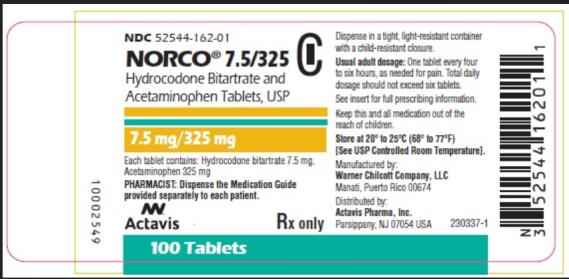 PRINCIPAL DISPLAY PANEL
NDC 52544-062-01
NORCO 7.5/325
7.5 mg/325 mg
100 Tablets
Rx Only
