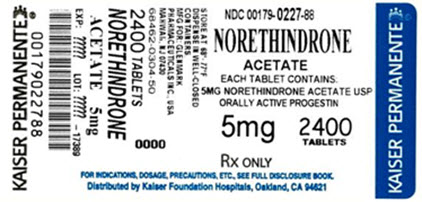 Norethindrone 5mg Tablets Bottles of 2400