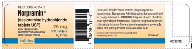 NDC 30698-011-01

Norpramin® 
(desipramine hydrochloride
tablets USP) 

25 mg
100 Tablets
