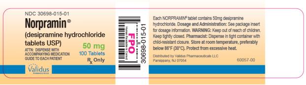 NDC 30698-015-01

Norpramin® 
(desipramine hydrochloride
tablets USP) 

50 mg
100 Tablets
