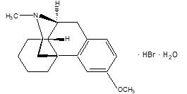 The structural formula for Dextromethorphan hydrobromide is the pharmacologically active ingredient of NUEDEXTA that acts on the central nervous system (CNS). The chemical name is dextromethorphan hydrobromide: morphinan, 3-methoxy-17-methyl-, (9α, 13α, 14α), hydrobromide monohydrate. Dextromethorphan hydrobromide has the empirical formula C18H25NO•HBr•H2O with a molecular weight of 370.33. 