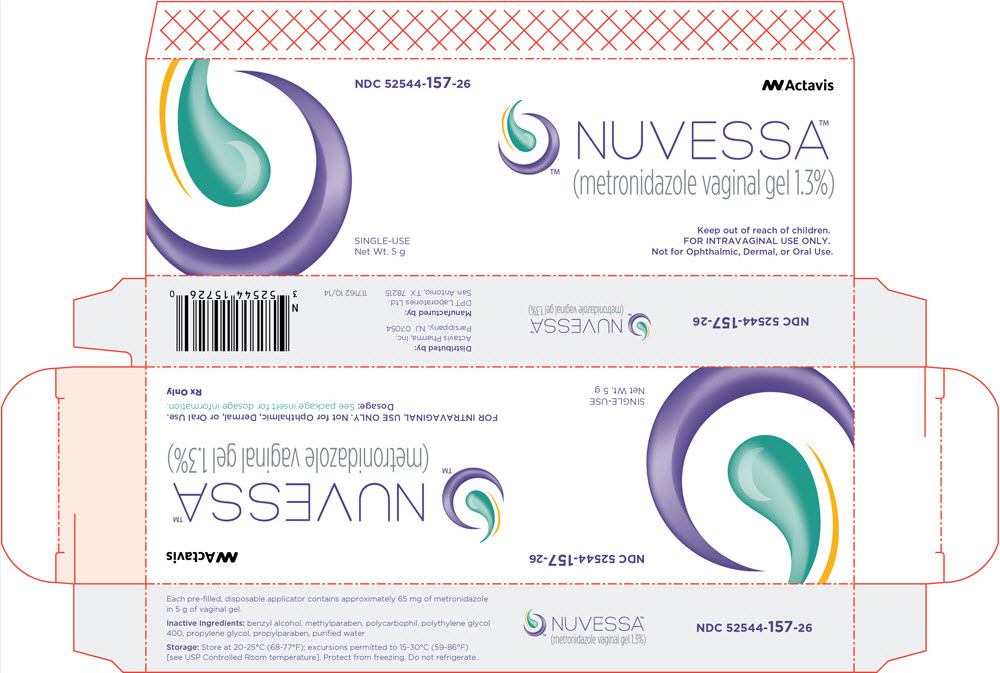 NDC 52544-157-26 NUVESSA™ (metronidazole vaginal gel 1.3%) SINGLE-USE Net Wt. 5 g
