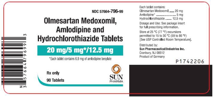 PRINCIPAL DISPLAY PANEL NDC 57664-796-99 Olmesartan Medoxomil, Amlodipine and Hydrochlorothiazide Tablets 20 mg/5 mg*/12.5 mg Rx Only 90 Tablets