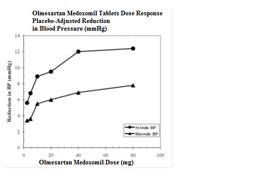 Olmesartan Medoxomil Tablets Dose Response: Placebo-adjusted Reduction in Blood Pressure (mm Hg)