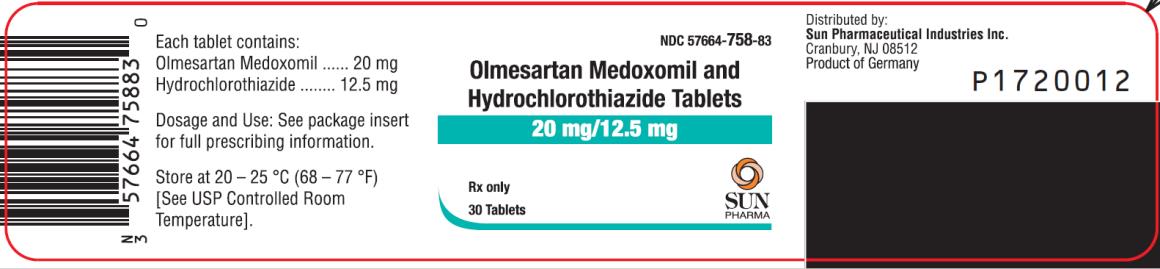 PRINCIPAL DISPLAY PANEL NDC 57664-758-83 Olmesartan Medoxomil and Hydrochlorothiazide Tablets 20 mg/12.5 mg Rx Only 30 Tablets