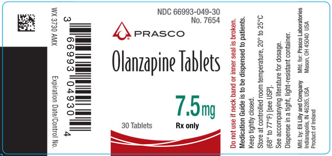 PACKAGE LABEL – Olanzapine Tablets 7.5 mg tablet, bottle of 30
