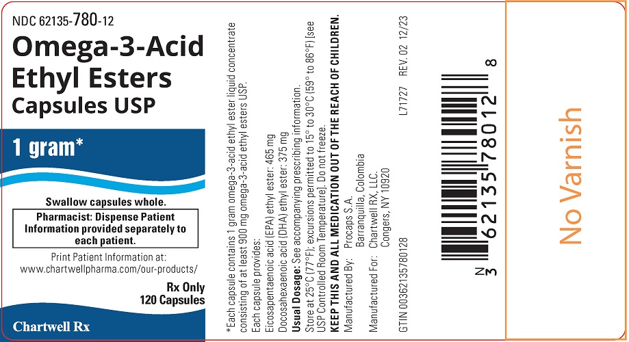 Omega-3-Acid Ethyl Esters Capsules USP 1 gram-NDC 62135-780-12 -120 Tablets Label