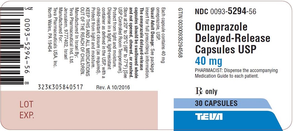 Omeprazole Delayed-Release Capsules USP 40 mg, 30s Label