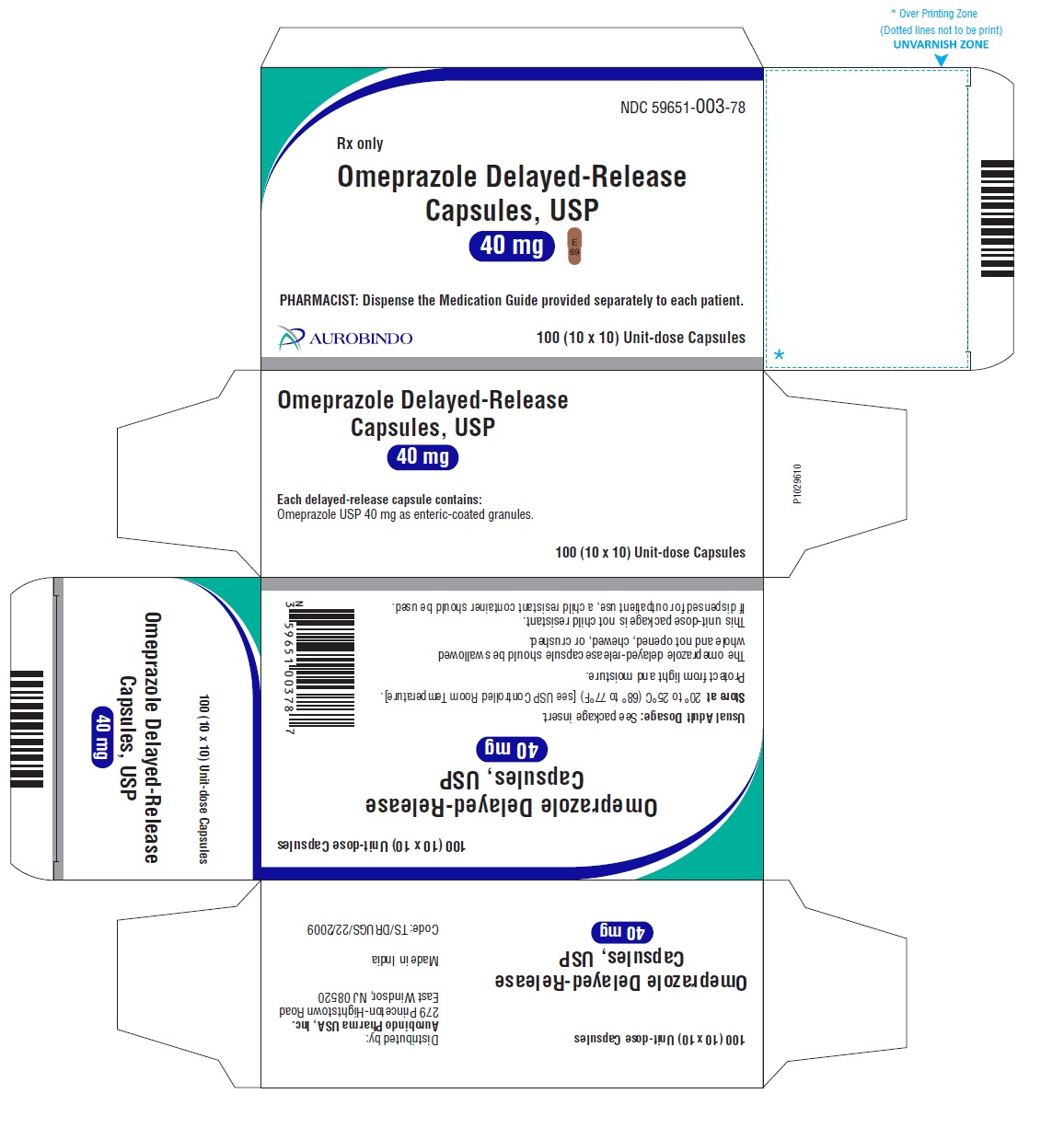 P1029610 Omeprazole DR Capsules USP 40mg (10 x 10's) Carton