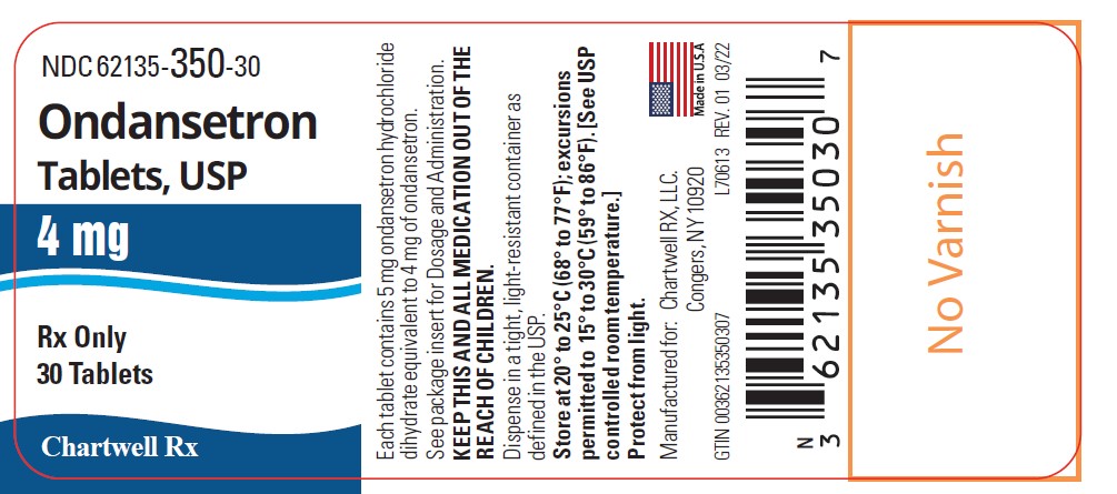Ondansetron Tablets, USP 4 mg  - NDC 62135-350-30 - 30 Tablets Label