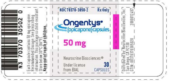 PRINCIPAL DISPLAY PANEL
NDC 70370-3050-2
Ongentys®
(opicapone) capsules
50 mg
30 Capsules
Rx only
