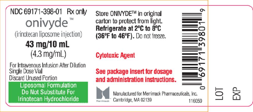 Principal Display Panel NDC 69171-398-01 Rx Only onivyde™ (irinotecan liposome injection) 43 mg in a 10 mL vial (4.3 mg/mL)*